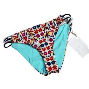 NWT Basta White Floral XS Strappy Cheeky Bikini Swim Bottom #102926